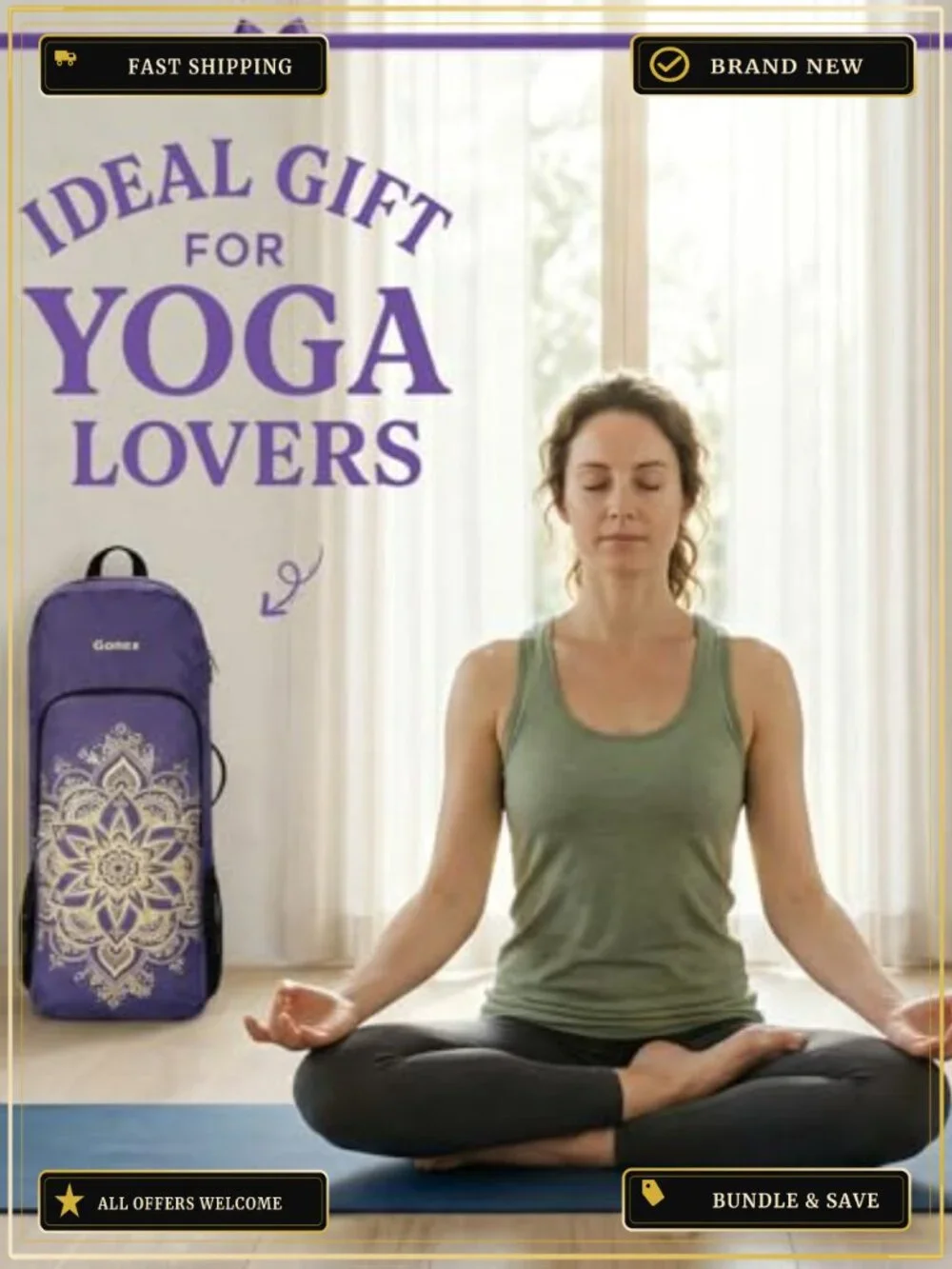 Yoga Mat Bag Convertible Backpack Blocks Carrier with Wet Pocket - 600D
